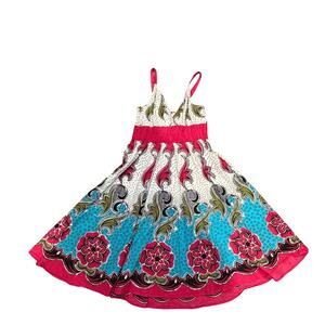 Y2K Boho Tropical‎ Floral Sundress Pink Blue L/XL